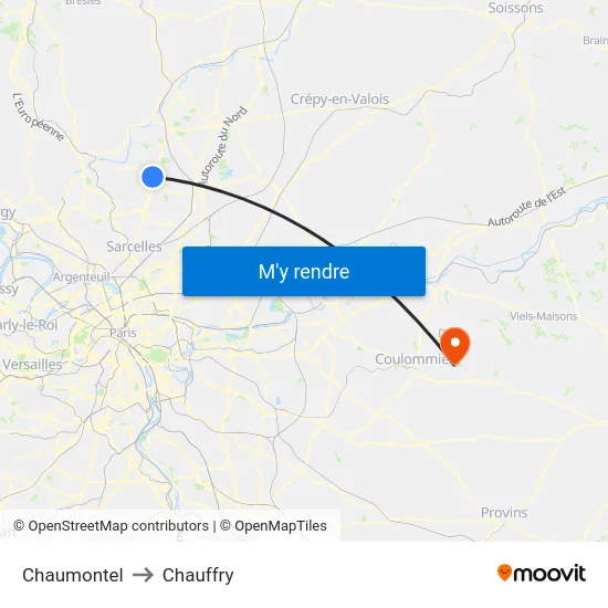 Chaumontel to Chauffry map