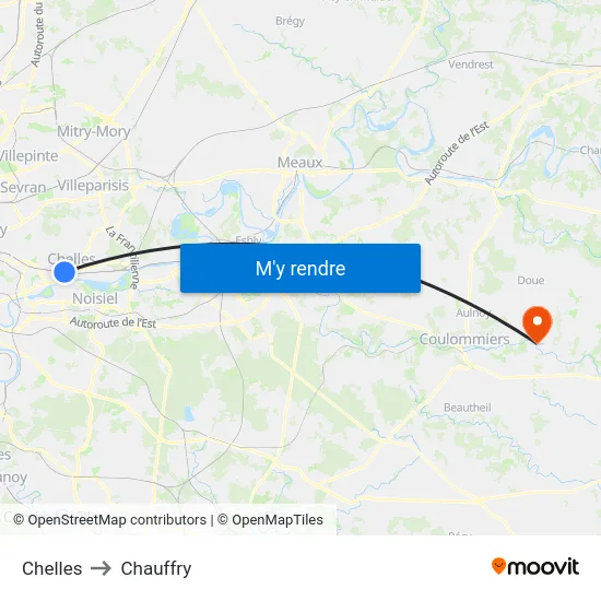 Chelles to Chauffry map
