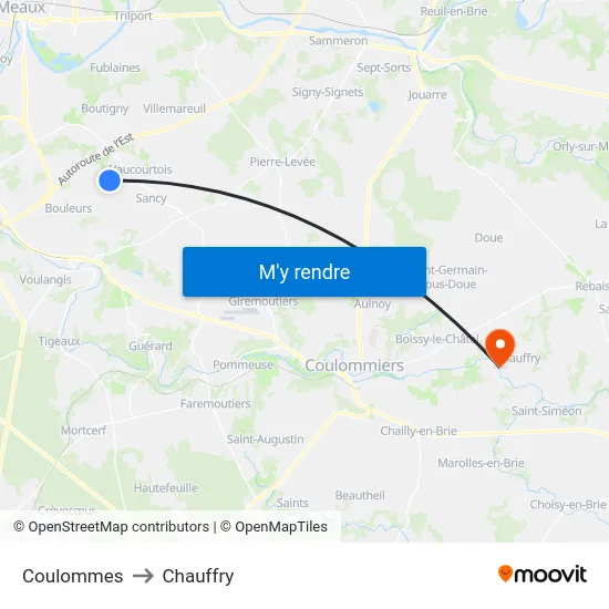 Coulommes to Chauffry map