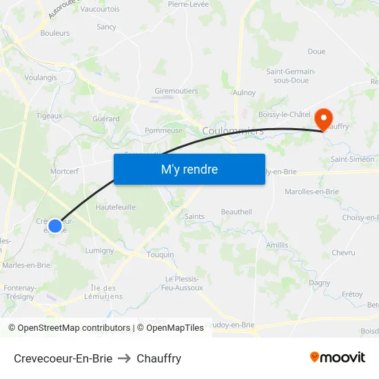 Crevecoeur-En-Brie to Chauffry map