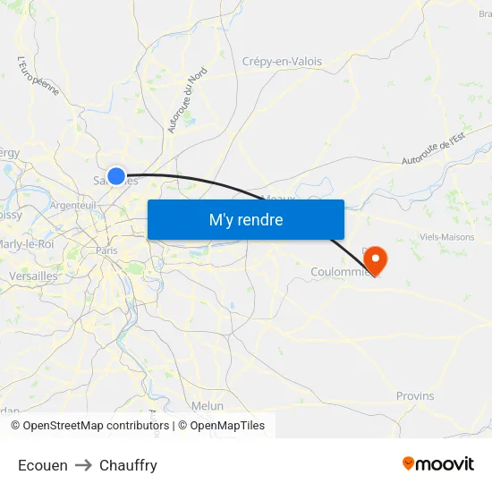 Ecouen to Chauffry map