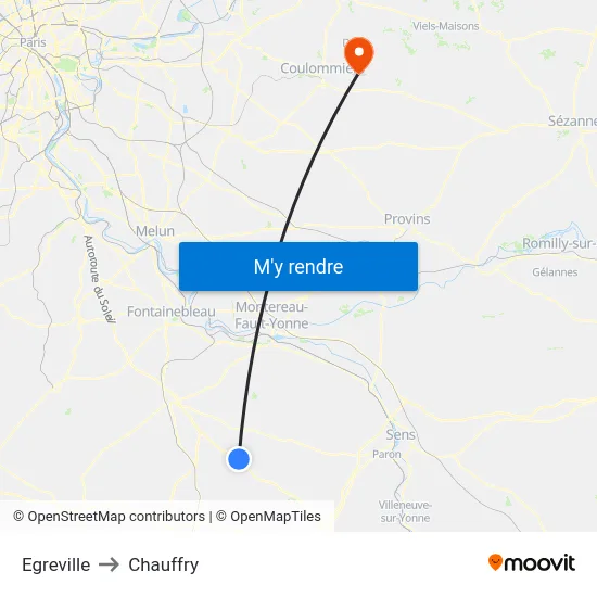Egreville to Chauffry map