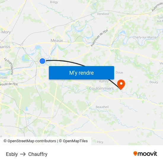 Esbly to Chauffry map