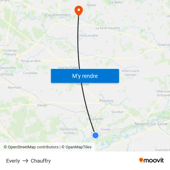 Everly to Chauffry map