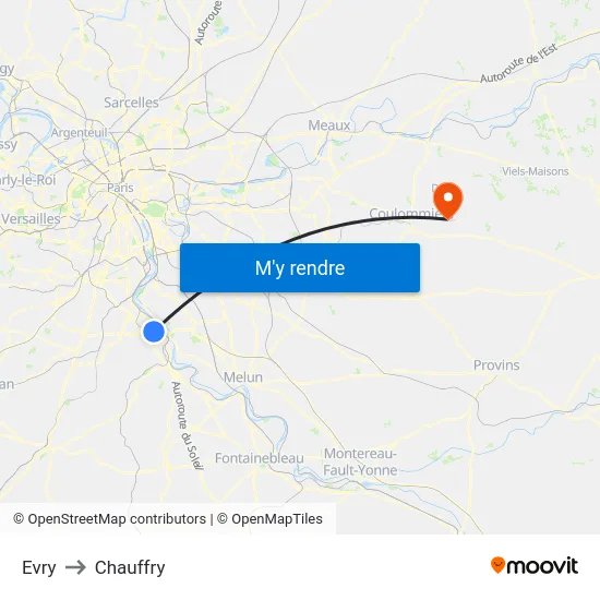 Evry to Chauffry map