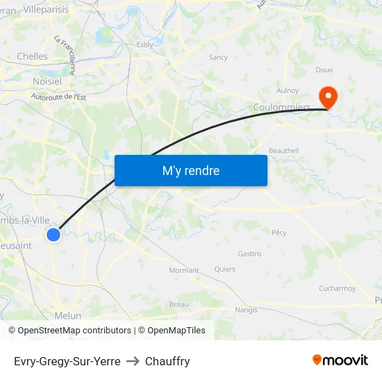 Evry-Gregy-Sur-Yerre to Chauffry map