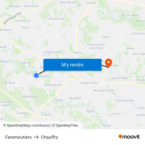 Faremoutiers to Chauffry map
