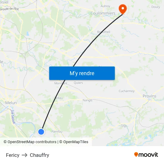 Fericy to Chauffry map