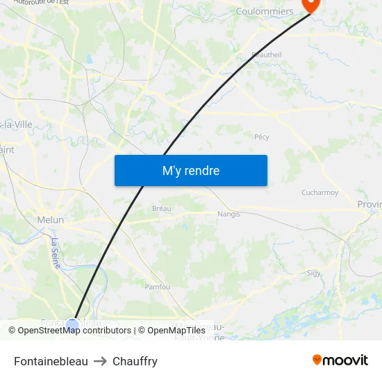 Fontainebleau to Chauffry map