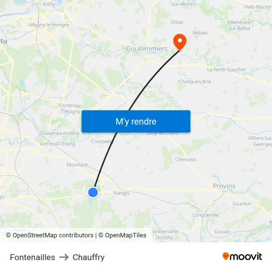Fontenailles to Chauffry map