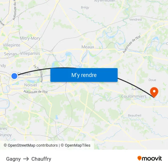 Gagny to Chauffry map