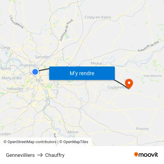 Gennevilliers to Chauffry map