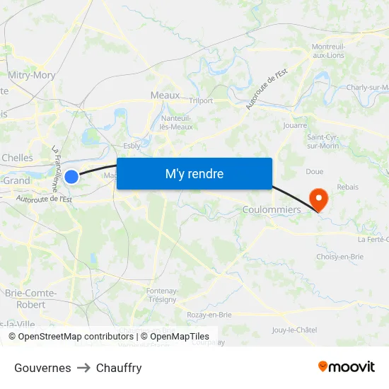 Gouvernes to Chauffry map