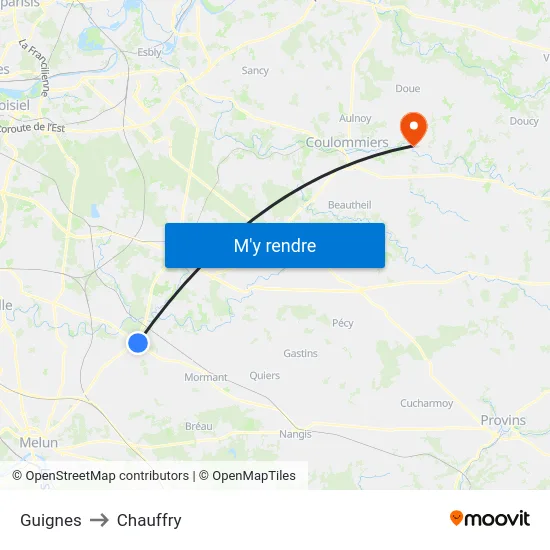 Guignes to Chauffry map