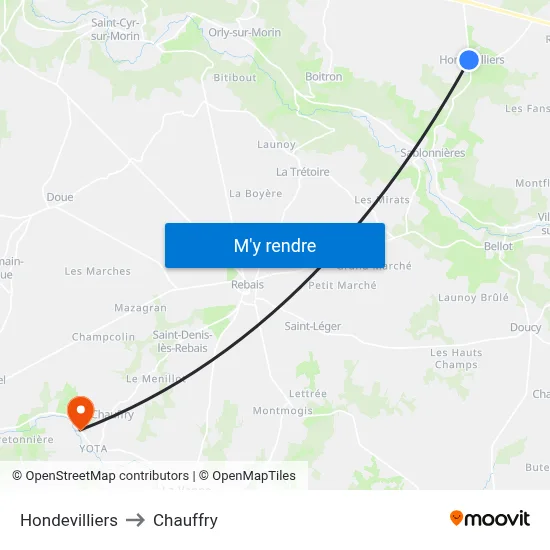 Hondevilliers to Chauffry map