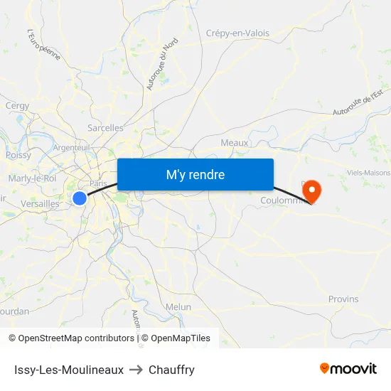 Issy-Les-Moulineaux to Chauffry map
