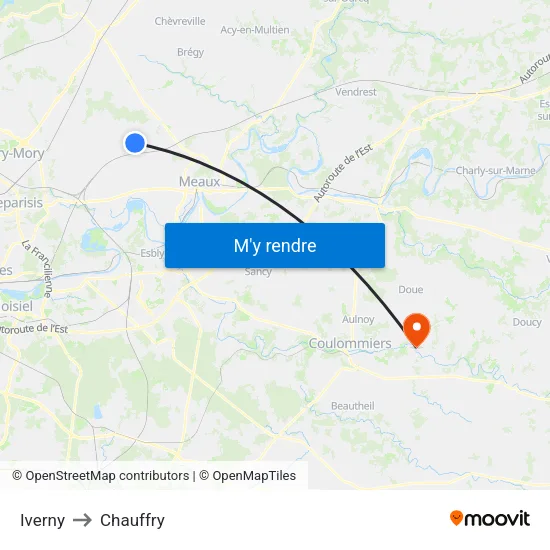 Iverny to Chauffry map