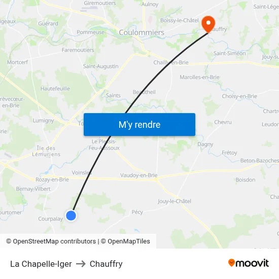 La Chapelle-Iger to Chauffry map