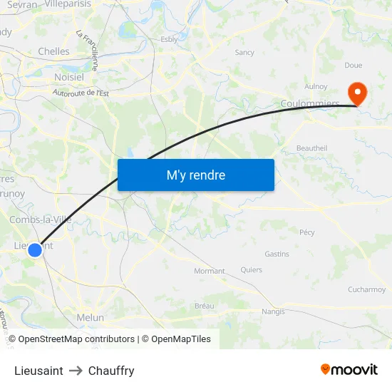 Lieusaint to Chauffry map