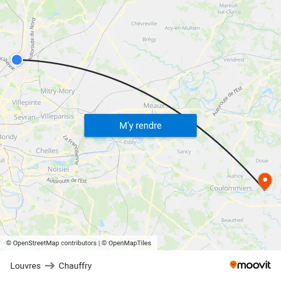 Louvres to Chauffry map