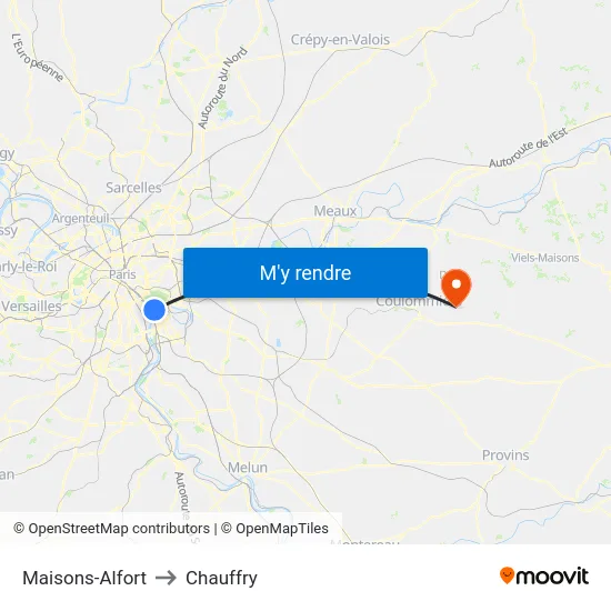 Maisons-Alfort to Chauffry map