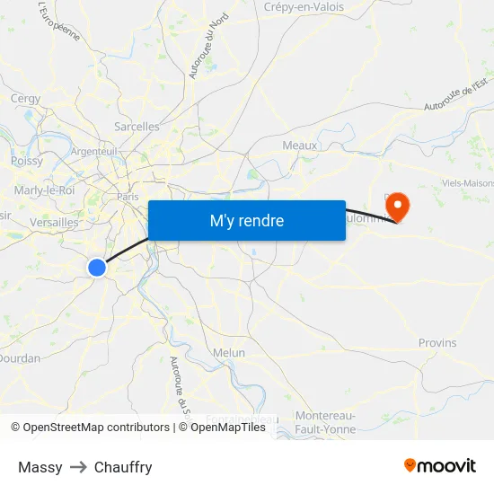 Massy to Chauffry map