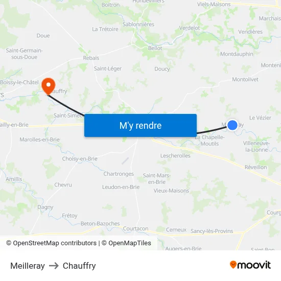 Meilleray to Chauffry map
