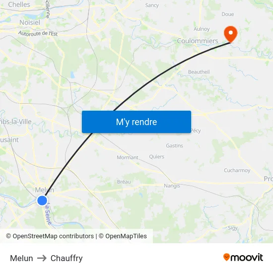 Melun to Chauffry map