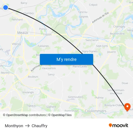 Monthyon to Chauffry map