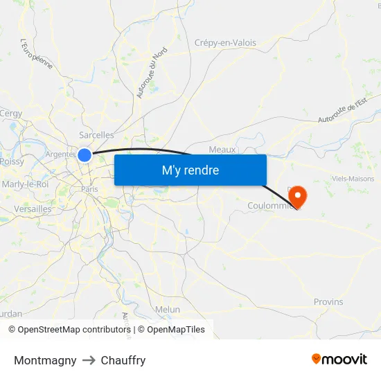 Montmagny to Chauffry map