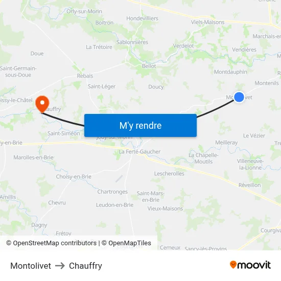 Montolivet to Chauffry map