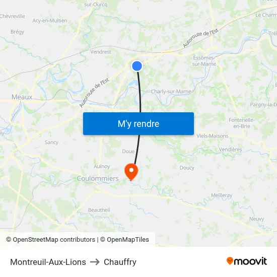 Montreuil-Aux-Lions to Chauffry map