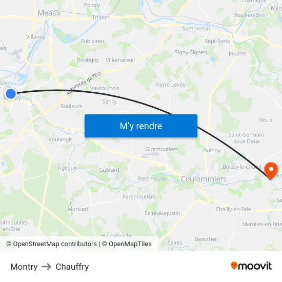 Montry to Chauffry map