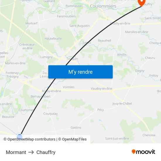 Mormant to Chauffry map