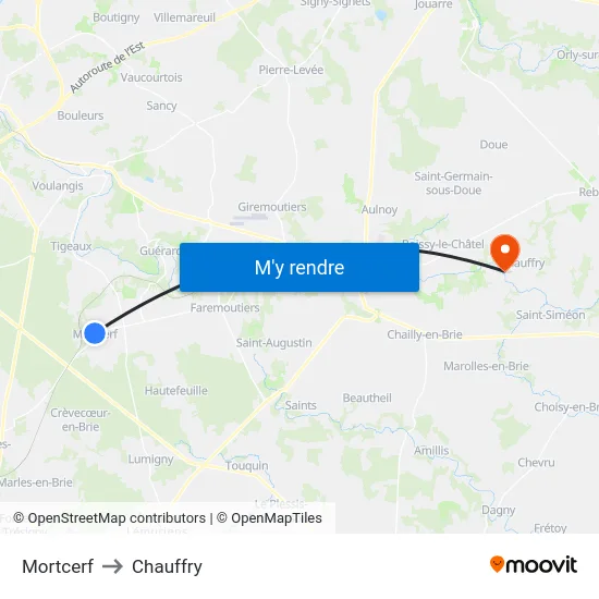 Mortcerf to Chauffry map