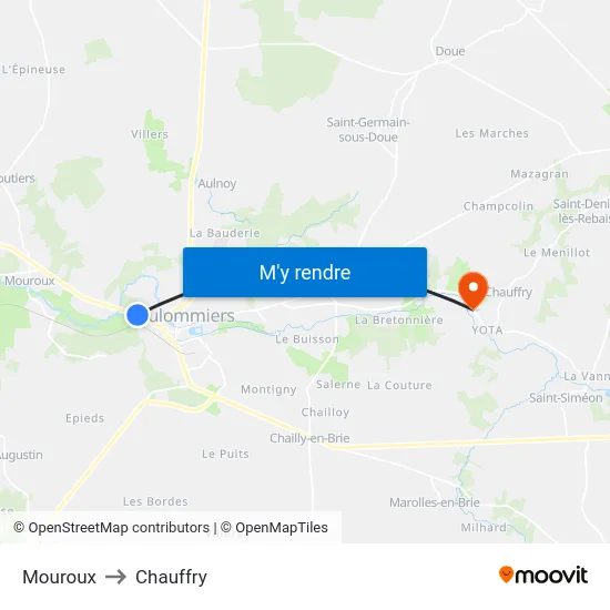 Mouroux to Chauffry map