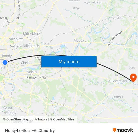 Noisy-Le-Sec to Chauffry map