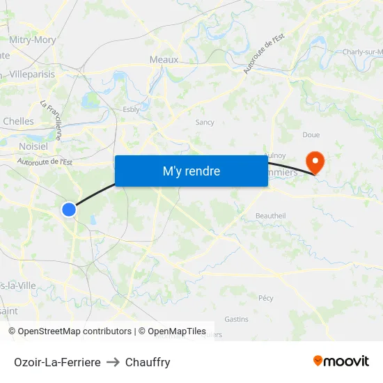 Ozoir-La-Ferriere to Chauffry map