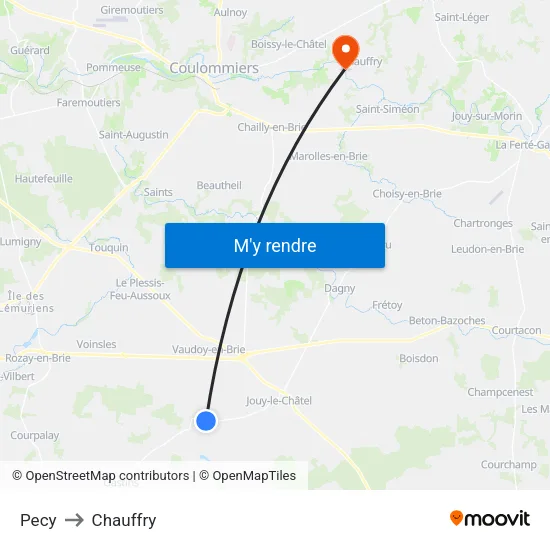Pecy to Chauffry map