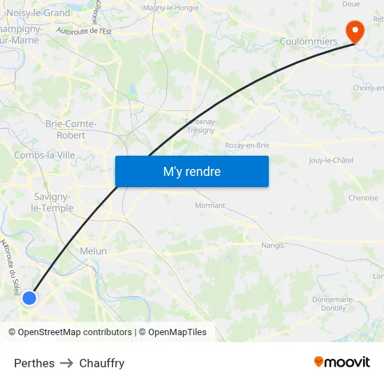 Perthes to Chauffry map