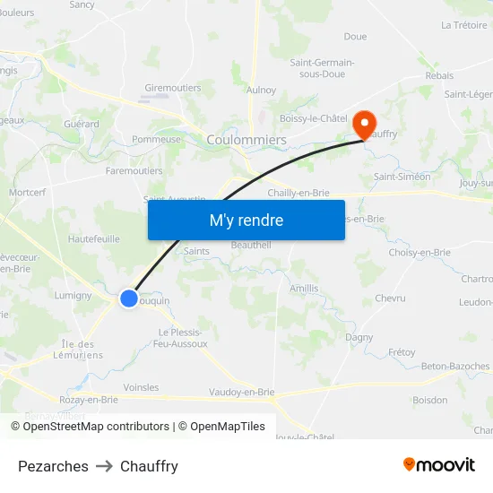 Pezarches to Chauffry map