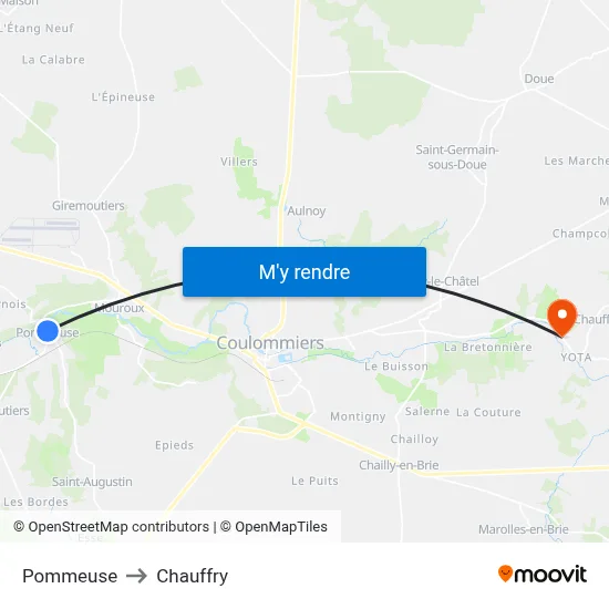 Pommeuse to Chauffry map