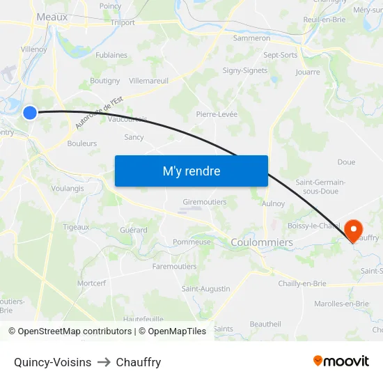 Quincy-Voisins to Chauffry map