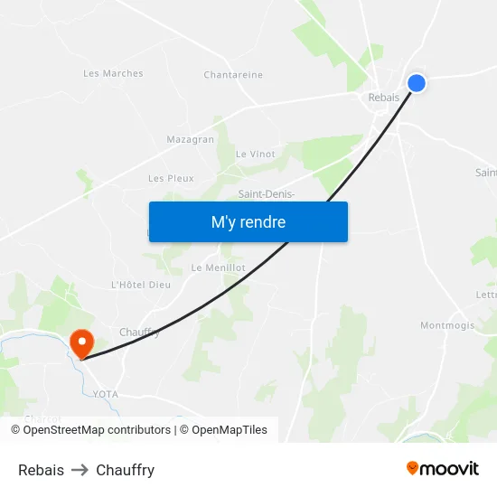 Rebais to Chauffry map