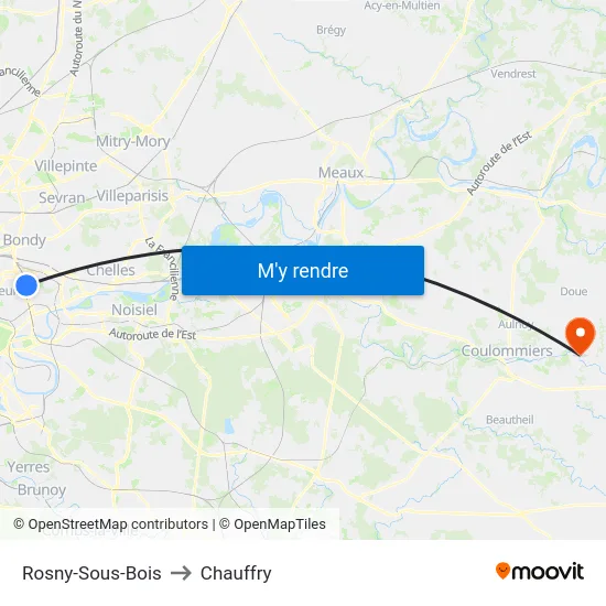 Rosny-Sous-Bois to Chauffry map