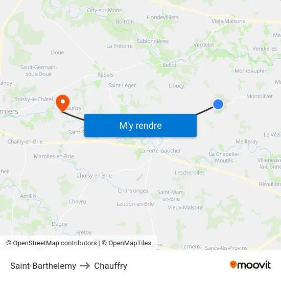 Saint-Barthelemy to Chauffry map