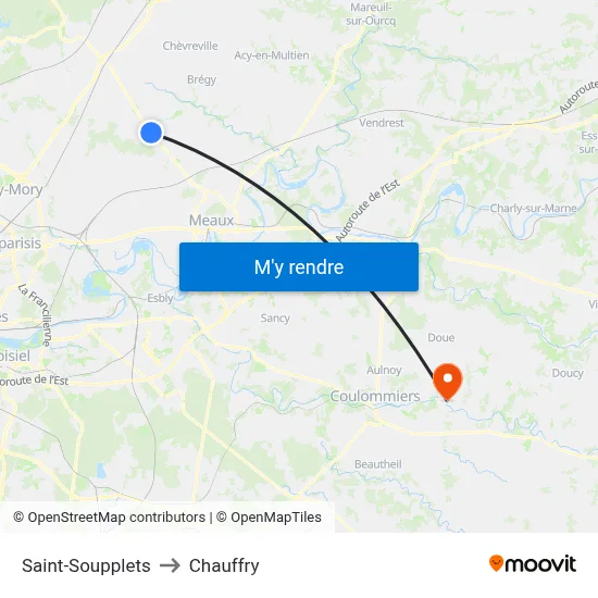 Saint-Soupplets to Chauffry map