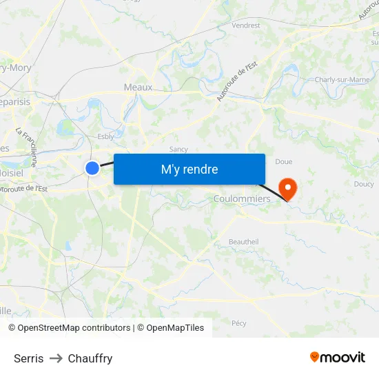 Serris to Chauffry map