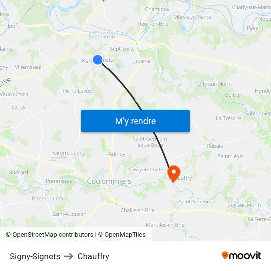 Signy-Signets to Chauffry map