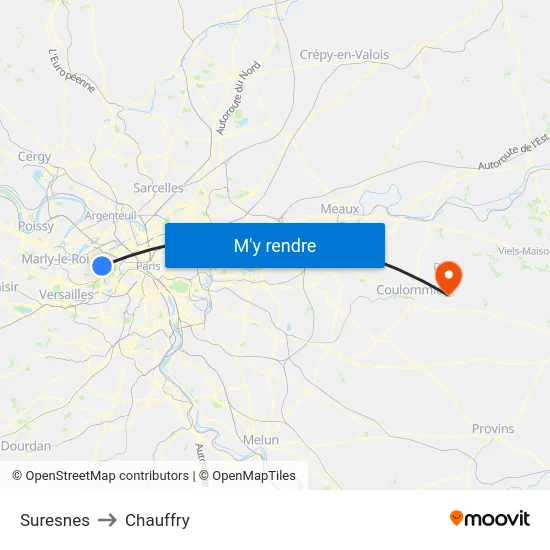 Suresnes to Chauffry map